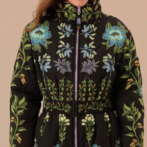 New FARM RIO Black Winter Garden Reversible Maxi Puffer Jacket Size L
